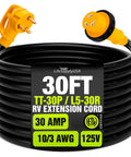 30 Foot 50 Amp RV Extension Cord With 4 Prong 14-50P And Twist Lock SS2-50R, Heavy Duty 6/3 And 8/1 AWG Copper, ETL Listed