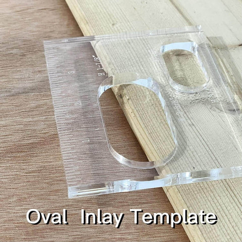 Oval Inlay Router Template Set For Woodworking, clear acrylic template with ruler on wooden surface