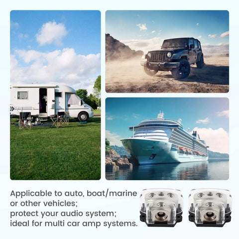 Beefy 3 Way Zinc Alloy Power And Ground Distribution Block For Car Audio, 0/2/4 Gauge In, 4/8 Gauge Out, Dual Pack Amplifier Wiring Splitter, Heavy Duty Ground Or Power Block For Auto Stereo.