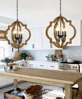 21.6 Inch Farmhouse Wood Orb Chandelier With 4 Lights Rustic Dining Room Light Fixture over kitchen island, black matte finish