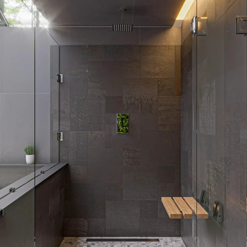 Stylish bathroom shower featuring Plug And Play Slick 47 Inch Stainless Steel Linear Shower Drain With Crisp Groove Lines And Hassle Free Pop Off Basket Strainer For Zero Stress Bathroom Upgrades.