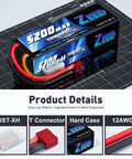 Beefy 3S 5200mAh 11.1V 80C RC Lipo Battery with T Connector and Hard Case on black surface