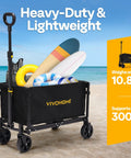 Collapsible Wagon Cart With All-Terrain Wheels, Lightweight Portable Folding Utility Wagon For Groceries, Sports, Garden And Camping, Beach Trips, Heavy-Duty Steel Frame And Water-Resistant Fabric, Easy Towing on a beach with items loaded