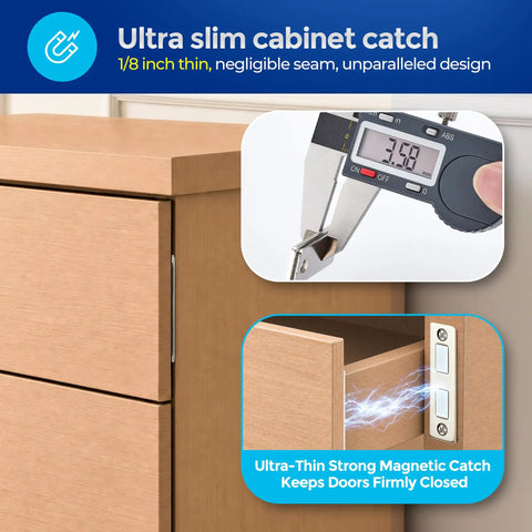 Rust Resistant Stainless Steel Magnetic Door Catch Set 6 Pack With Adhesive Cabinet Magnets, ultra-thin design for seamless closure
