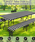 Buffalo Plaid Waterproof 3 Piece Picnic Table Cover Set With Bench Covers on 72x30 table and 72x12 benches outdoors