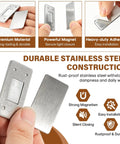 Close-up of Ultra Thin Magnetic Cabinet Catch Set with No Drill Adhesive, demonstrating stainless steel latches and installation.