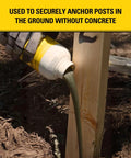 Pouring Fence Post Foam Quick Set Concrete Alternative Expanding Foam Kit around wood post for fast installation.