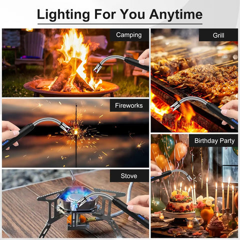 2 Pack USB C Rechargeable Candle Lighters With 360 Degree Flexible Neck And Safety Lock used for camping and BBQs