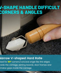 Side view of NuIth 3-in-1 auto car audio sound-deadening roller with wooden handle and white wheel