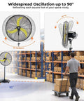 Whisper Quiet Industrial Outdoor Pedestal Oscillating Fan in warehouse, 20 Inch 4000 CFM, remote control, brushless DC motor