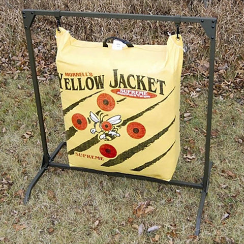 Bag Target Stand for Indoor and Outdoor Archery Practice Durable Adjustable Bag Holder with Stabilizer Pin in use outdoors