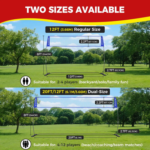 Image showcasing Portable 12Ft Volleyball Net Set For Backyard Bash With Adjustable Height And Freestanding Frame in park.