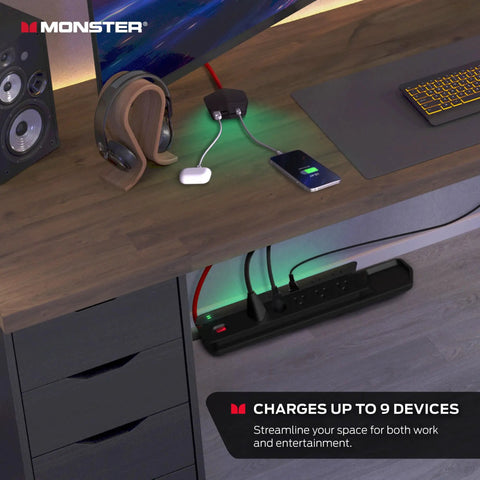 Detachable Magnetic Mount Surge Protector Power Center With 10 AC Outlets 2 USB A Ports And 1 USB C Port 20W Fast Charge under desk setup.