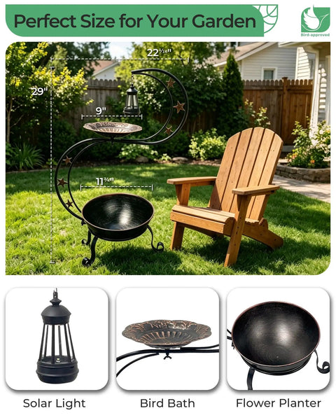Solar Bird Bath For Outdoors With Vintage Metal Standing Bowl Two Tier Design Flower Planter For Garden Yard Lawn Decor And Backyard Vibes Hummingbird Embossed Details