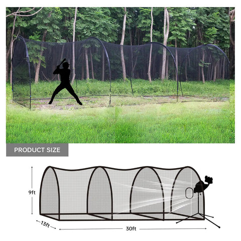 30 Ft Baseball And Softball Batting Cage With Steel Frame, Large Backyard Net Enclosure With Pitching Backstop setup.