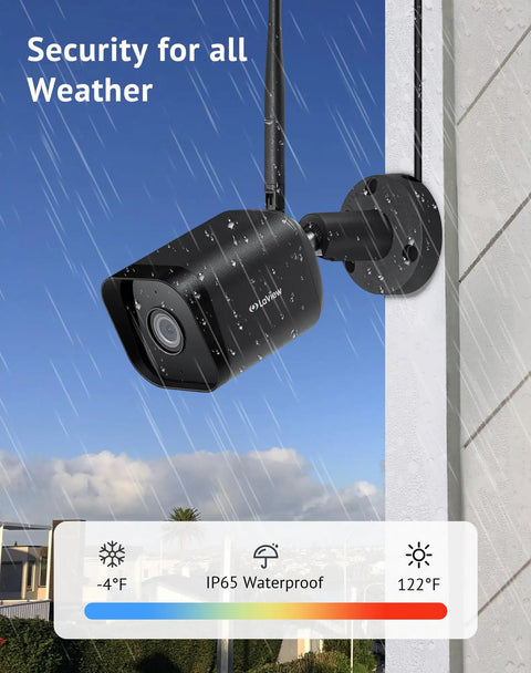 Outdoor Security Cam 1080P HD With Wi Fi Motion Detection mounted on wall illustrating weather resistance.