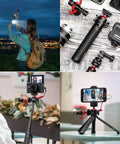 Extendable Mini Camera Tripod With 4 Level Adjustments And 360 Degree Ball Head Cold Shoe Mount in various vlogging setups