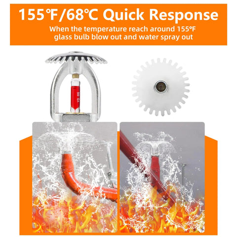 Six Pack Pro Grade Fire Sprinkler Heads One Half Inch Npt 155 Degrees Fahrenheit Upright Brass K80 with water spray action.