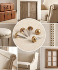 Twenty Piece Pack Of Solid Brass Upholstery Tacks With Top Shelf Hold And A Sweet Vintage Look For Furniture Projects on a neutral background.