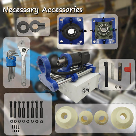 INTSUPERMAI 110V portable boring machine with blue frame and control handle; basic accessory kit (wrenches, hex keys).