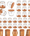 Silicone Felt Chair Leg Floor Protectors 24 Pack, Universal L Size Fits Round and Square Legs, shown on wooden floor