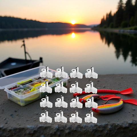 Transparent Fishing Hook Bonnets for Treble Hooks Safety Caps Protectors Pack of 100 Clear Hook Guards by lake at sunset