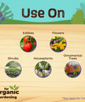 Ready To Use Neem Oil For Plants, 128 Oz, Multi Purpose Fungicide Insecticide And Miticide For Organic Gardening, shown for use on edibles, flowers, shrubs, houseplants, and ornamental trees.