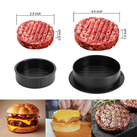 3 In 1 Nonstick Burger Press For Stuffed Patties, Sliders And Regular Burgers, Detachable Indent Press shown with burger molds