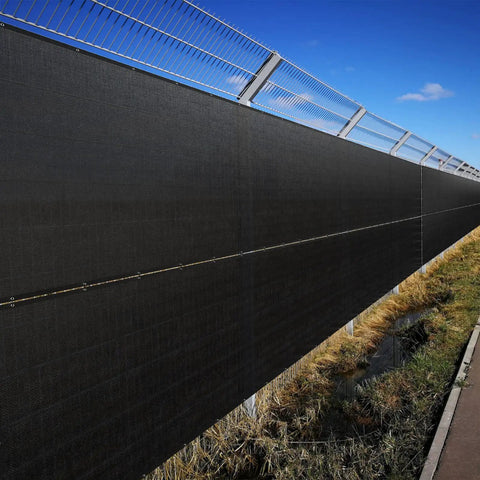 Heavy Duty Fence Privacy Screen 3ft X 50ft 150 GSM Mesh Windscreen With Brass Grommets Installed on Outdoor Fence