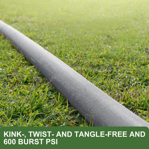 GUKOK 50ft non-expanding garden hose, side view, grey braided exterior for lawn and garden watering