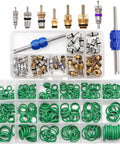 Car AC Repair Kit With 270 O Ring Seals And 40 Valve Core Set Plus Remover Tool For R12 R134a Refrigerant Systems Kit Displayed