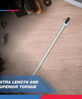 Heavy Duty 1/2 Inch Drive Extension Breaker Bar With 18 Inch Extended Handle Drop Forged Crv Steel on wooden surface.