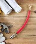 Top Rated Red Air Pump Hose Rubber Motorcycle Single Head Fits Electric Bike Car Tire Inflator Extension Replacement Tubing Colorful Design Adds Flavor To Tools Kit Durable Build Resists Wear And High PSI Performance Boost. red rubber air hose with metal fittings on wood table