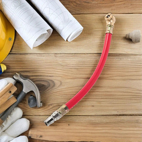 Top Rated Red Air Pump Hose Rubber Motorcycle Single Head Fits Electric Bike Car Tire Inflator Extension Replacement Tubing Colorful Design Adds Flavor To Tools Kit Durable Build Resists Wear And High PSI Performance Boost. red rubber air hose with metal fittings on wood table