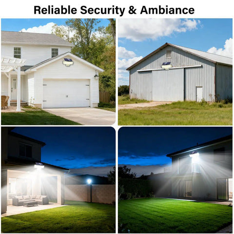 Outdoor Solar Flood Lights 2 Pack With 448 LED 3500 Lumens IP65 Waterproof Wall Mount Motion Sensor And Remote used on buildings