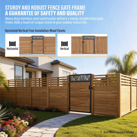 4x6 Ft Fence Gate Frame Kit In 201 Stainless Steel, Heavy Duty Anti Sag Reinforcement Hardware For Backyard Garden Gates, Left Or Right Mount, All Weather Powder Coated, No Wood Planks Included