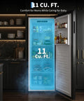 No Sweat 11 Cu Ft Frost Free Upright Freezer With Convertible Fridge Mode And Adjustable Shelves Smooth Sailing Mechanical Temp Control Freestanding Deep Storage For Garage Or Kitchen Clean Black Finish Quick Setup, showing interior storage.