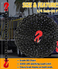 One Quarter Inch Log Chain, Twenty Foot Heavy Duty G80 Chain With G70 Clevis Grab Hooks, EP Black, 3300 Lbs Safety Load