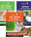 Cat Grass Seeds And Catnip Seeds 3 Pack Kit For Indoor Cats, Oat And Barley Seed Mix with cat images on packaging.