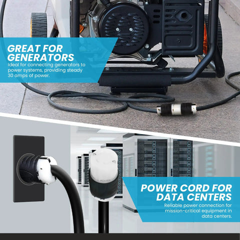 Heavy Duty Nema L15-30 Extension Power Cord 30 Amp 250 Volt 25 Foot 8/4 Soow Generator Cable for Rvs Pdus Data Centers in use.