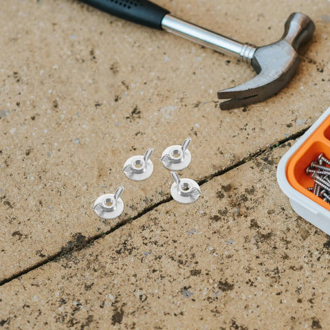 Set Of 20 Metal Thumb Nuts For Hurricane Shutters With Washered Backplates, hammer and screws on concrete