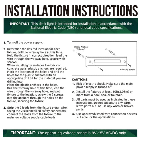 Installation instructions for Set Of 6 Low Voltage LED Linear Step Lights 9 To 15V AC DC 2W Landscape Riser Lighting.