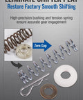 Steering Column Cross Shaft Repair Kit For Classic Chevy Buick GMC, OE Fit 1377083, 1967 To 1988, Easy Rebuild Of Steering Linkage, Restore Smooth, Responsive Driving And Get Your Ride Back On Track. Spring, bushing, washer, and clip shown
