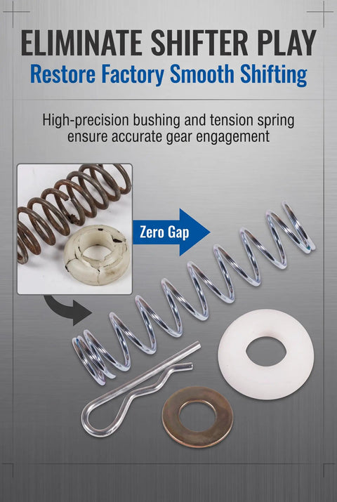 Steering Column Cross Shaft Repair Kit For Classic Chevy Buick GMC, OE Fit 1377083, 1967 To 1988, Easy Rebuild Of Steering Linkage, Restore Smooth, Responsive Driving And Get Your Ride Back On Track. Spring, bushing, washer, and clip shown