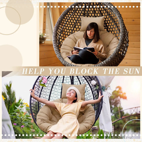 Beige Egg Chair Cushion Replacement 45x45 for Hanging Basket Hammock Swing Waterproof Pad with Headrest Indoor Outdoor