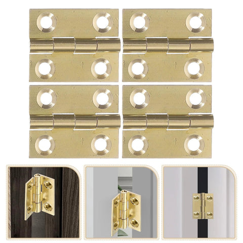 Brass foldable cabinet hinge set with screws; front view showing multiple hinges for kitchen cabinets