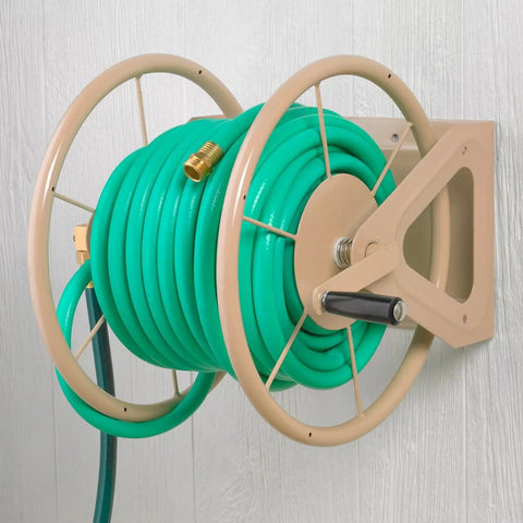 Built Tough Heavy Duty Steel Garden Hose Reel Wall And Floor Mount, 200 Ft Capacity Of 5/8 Inch Hose, Industrial Grade