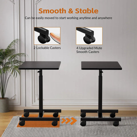 Mobile Standing Desk On Wheels With Height Adjustable Range From 28.5 To 42.5 Inches Gas Spring Assisted Elevation with casters