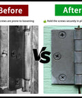 Before and after use of 15 Piece Wood Anchor Hole Repair Kit Set For Doors And Drywall Stripped Screw Hole Fix Easy Install
