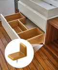 Top Shelf Furniture Hardware Pack Including Thirty Heavy Duty Plastic Drawer Stops For Dresser Repairs Square And L Shaped Cabinet Gliders Zero Hassle Setup with drawer and glider detail.